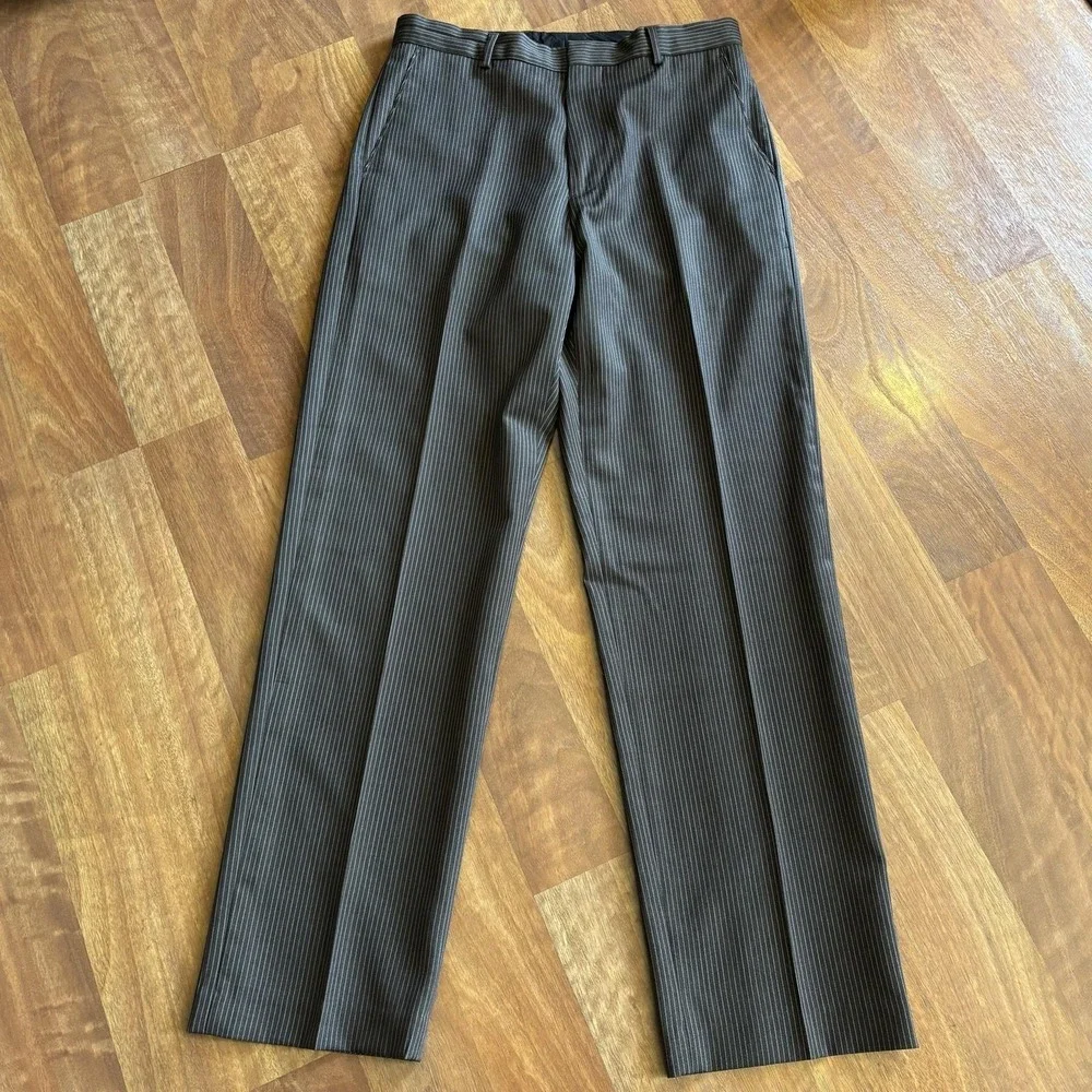 Banana Republic Pants Mens 33x34 Gray Pinstripe Wool Dress Flat Front Business